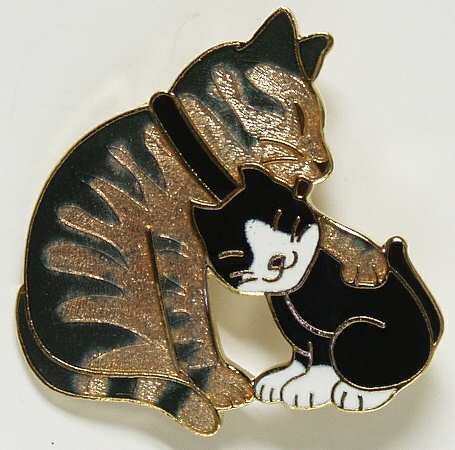Fine Enamels Jewelry Cat & Kitten-Gray - With Box 53