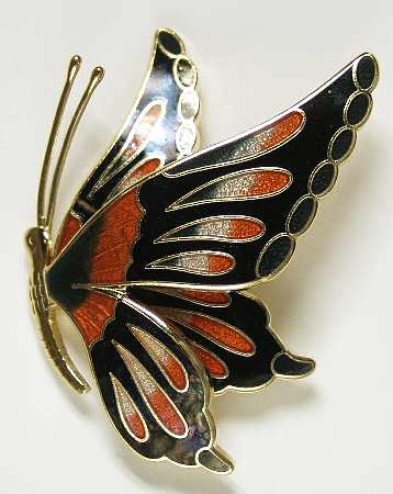 Fine Enamels Jewelry Monarch Butterfly-Black & Orange  - Boxed