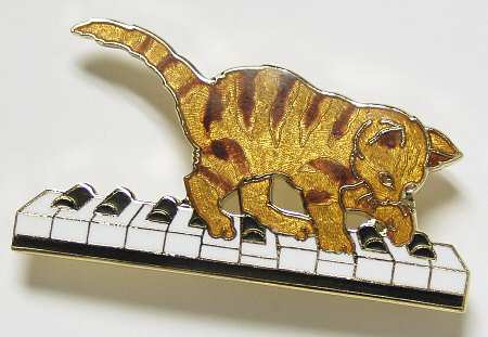 Fine Enamels Jewelry Cat On Piano-Ginger - Boxed
