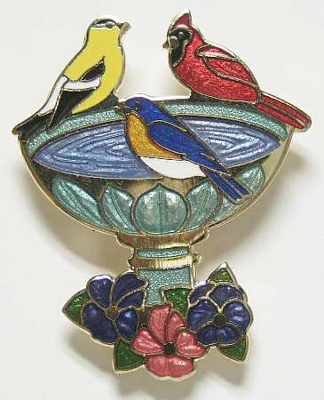 Fine Enamels Jewelry Birdbath & Birds - Boxed