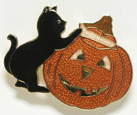 Fine Enamels Jewelry Pumpkin & Cat Halloween - Boxed