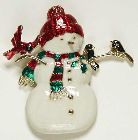Fine Enamels Jewelry Loving Snowman & Bird - Boxed