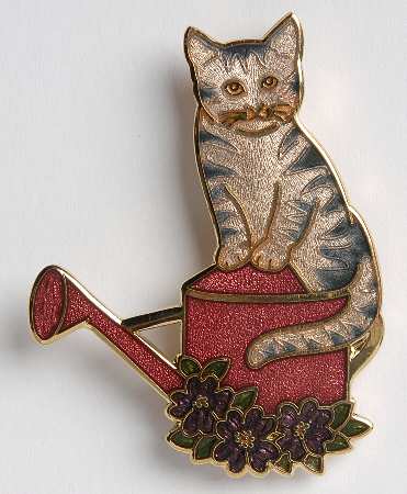 Fine Enamels Jewelry Cat With Watering Can-Gray - No Box