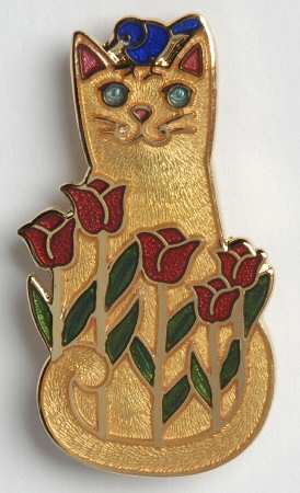 Fine Enamels Jewelry Cat With Flowers-Ginger - No Box