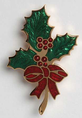 Fine Enamels Jewelry Christmas Holly With Bow - No Box