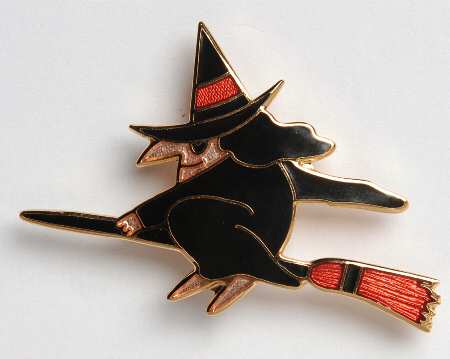 Fine Enamels Jewelry Witch On Broom - No Box