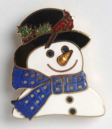 Fine Enamels Jewelry Snowman Face-Blue Scarf - No Box