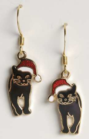 Fine Enamels Jewelry Black Cat In Santa Hat - No Box