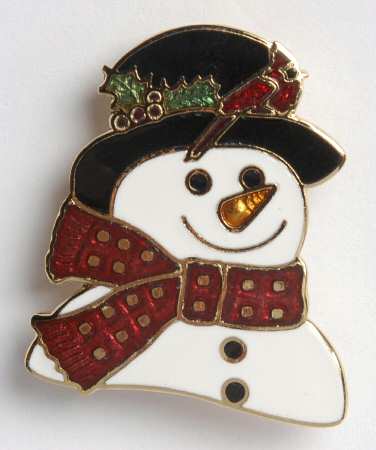 Fine Enamels Jewelry Snowman Face-Red Scarf - No Box