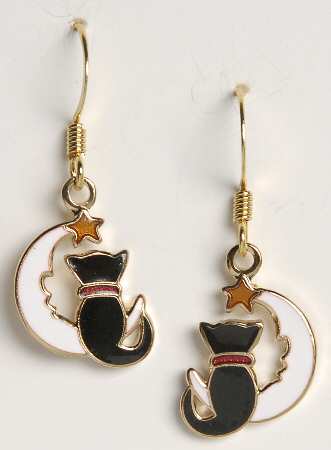 Fine Enamels Jewelry Black Cat On Moon - No Box