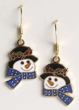 Fine Enamels Jewelry Snowman Face-Blue Scarf - No Box