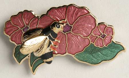 Fine Enamels Jewelry Pansy With Bee - No Box