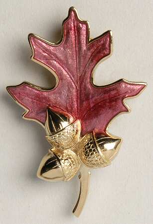 Fine Enamels Jewelry Oak Leaf & Acorn-Red - No Box