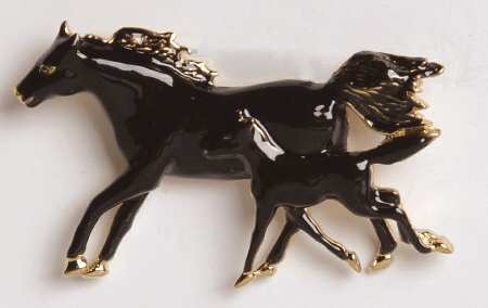 Fine Enamels Jewelry Horse & Foal Black - No Box