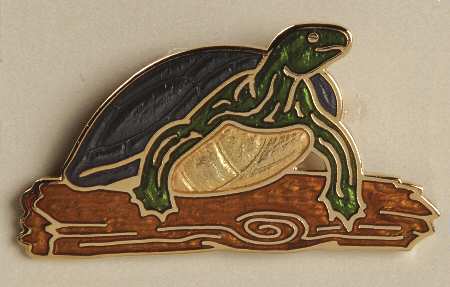 Fine Enamels Jewelry Turtle On Log - No Box