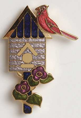Fine Enamels Jewelry Birdhouse & Cardinal - No Box