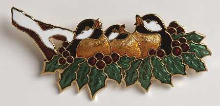 Fine Enamels Jewelry Chickadees In Holly - No Box