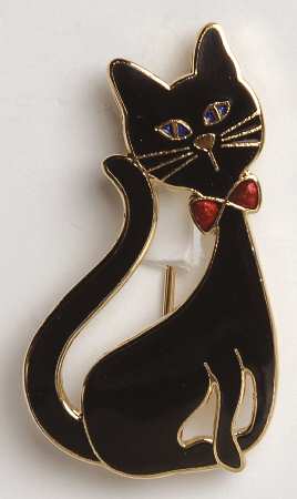 Fine Enamels Jewelry Cat With Bowtie-Black - No Box