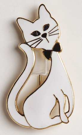 Fine Enamels Jewelry Cat With Bowtie-White - No Box