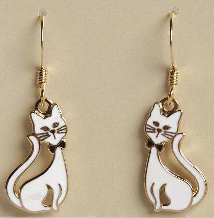 Fine Enamels Jewelry Cat With Bowtie-White - No Box