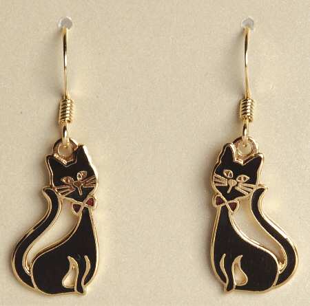 Fine Enamels Jewelry Cat With Bowtie-Black - No Box