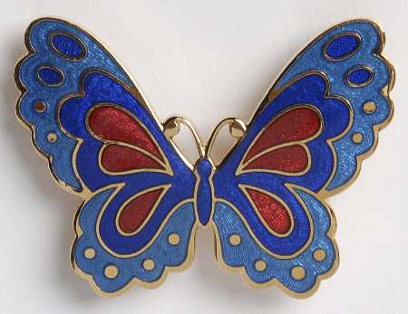 Fine Enamels Jewelry Butterfly-Blue & Red - No Box
