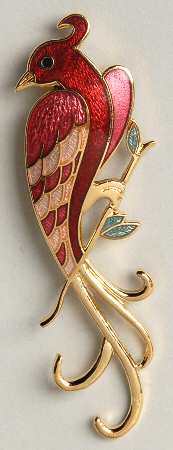 Fine Enamels Jewelry Lyre Bird-Red - No Box