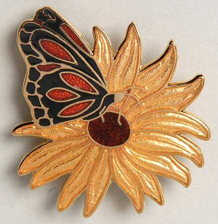 Fine Enamels Jewelry Butterly On Black-Eyed Susan - No Box