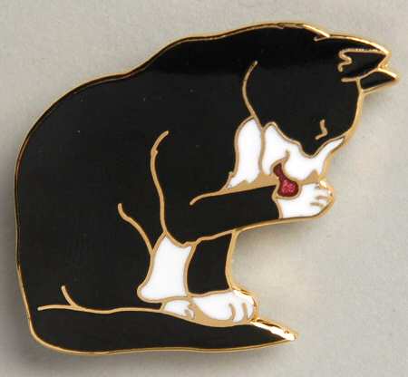 Fine Enamels Jewelry "Preening" Cat-Black - No Box