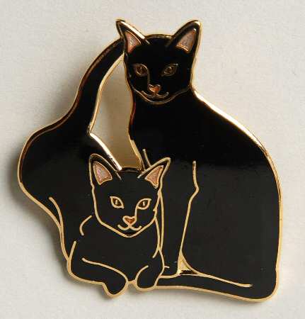 Fine Enamels Jewelry Siamese Cats-Black - No Box