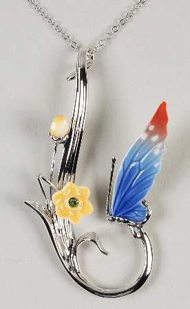 Franz Jewelry Butterfly & Daffodil Pendant - Boxed