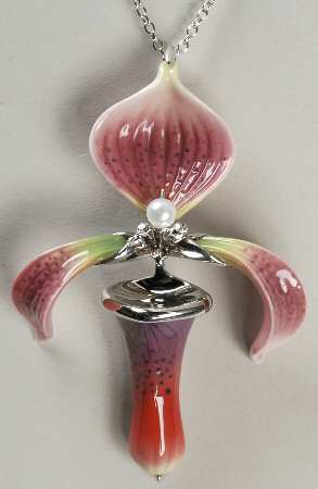 Franz Jewelry Lady Slipper Orchid Necklace - No Box