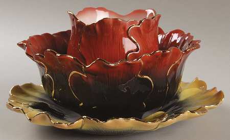 Striking Vermillion Peony Entertaining Set-3 Piece Set - Boxed