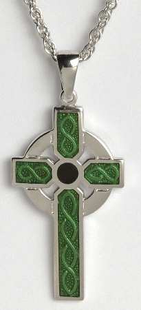 Fine Enamels Sterling Celtic Cross-Green - Boxed