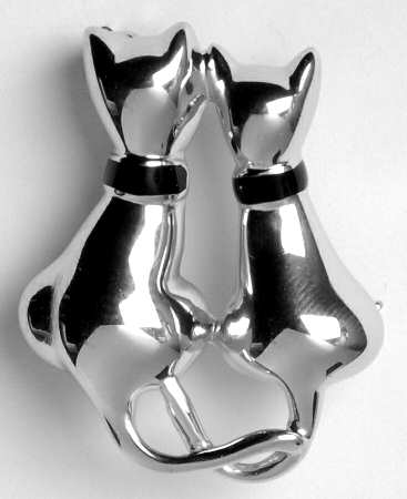 Fine Enamels Sterling Two Cats  - Boxed