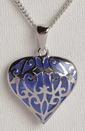 Fine Enamels Sterling Filigree Heart-Blue - No Box