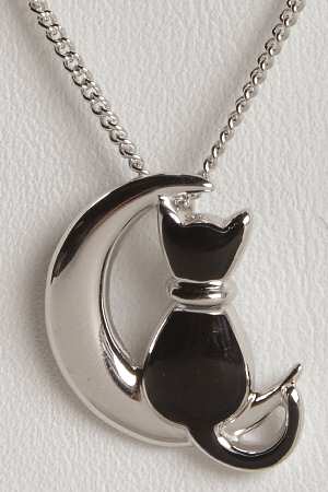 Fine Enamels Sterling Cat On Moon - Boxed