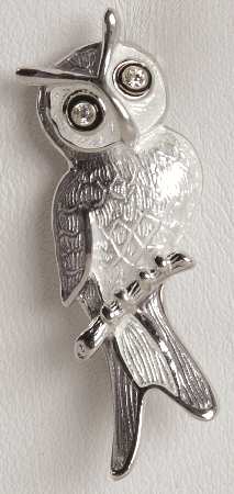 Fine Enamels Sterling Silver Owl-White - With Box