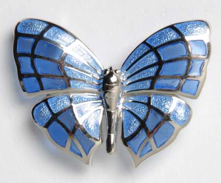 Fine Enamels Sterling Butterfly-Blue Plique A Jour - No Box
