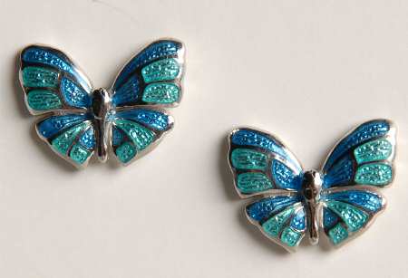 Fine Enamels Sterling Butterfly-Turquoise Plique A Jour - No Box