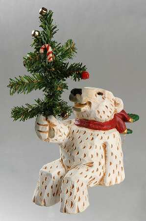 Christmas Figurines Shelf Bear W/ Christmas Tree - No Box