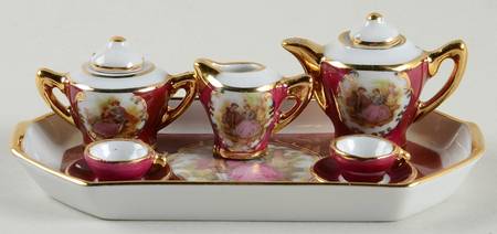 Limoges Miniatures 6 Pc Tea Set Mini Red/White - No Box