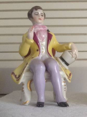 Dresden Lace Figurines Man With Yellow Coat & Top Hat - No Box