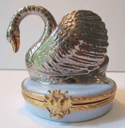 Faberge Limoges Box Silver Swan - With Box