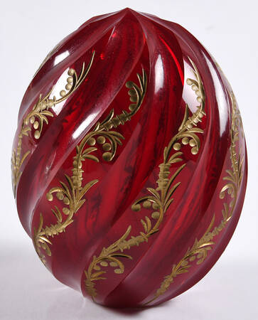 Faberge Style Crystal Egg Red Gold Scroll Swirl  - Boxed