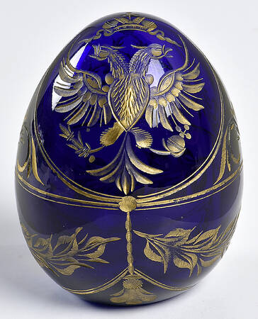 Faberge Style Crystal Egg Two Headed Eagle Gold  - No Box