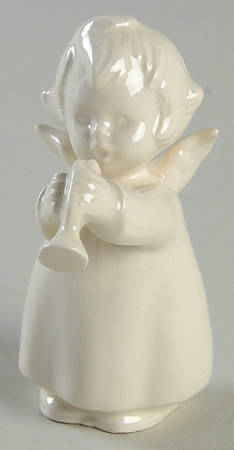 All White Figurines Miniature Angel With Trumpet-Glossy - Boxed