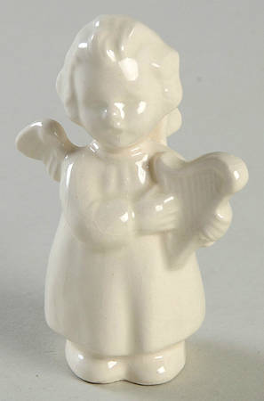 All White Figurines Miniature Angel With Harp-Glossy - No Box