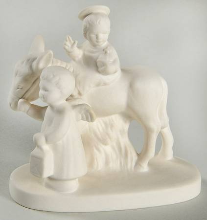All White Figurines Christ Child On Donkey-Matte - Boxed