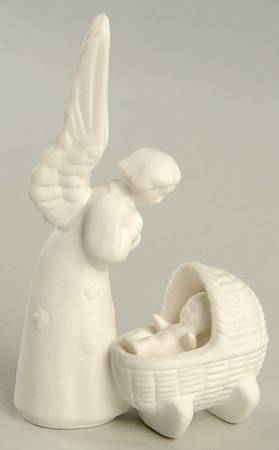 All White Figurines Angel With Baby Jesus-Matte - No Box